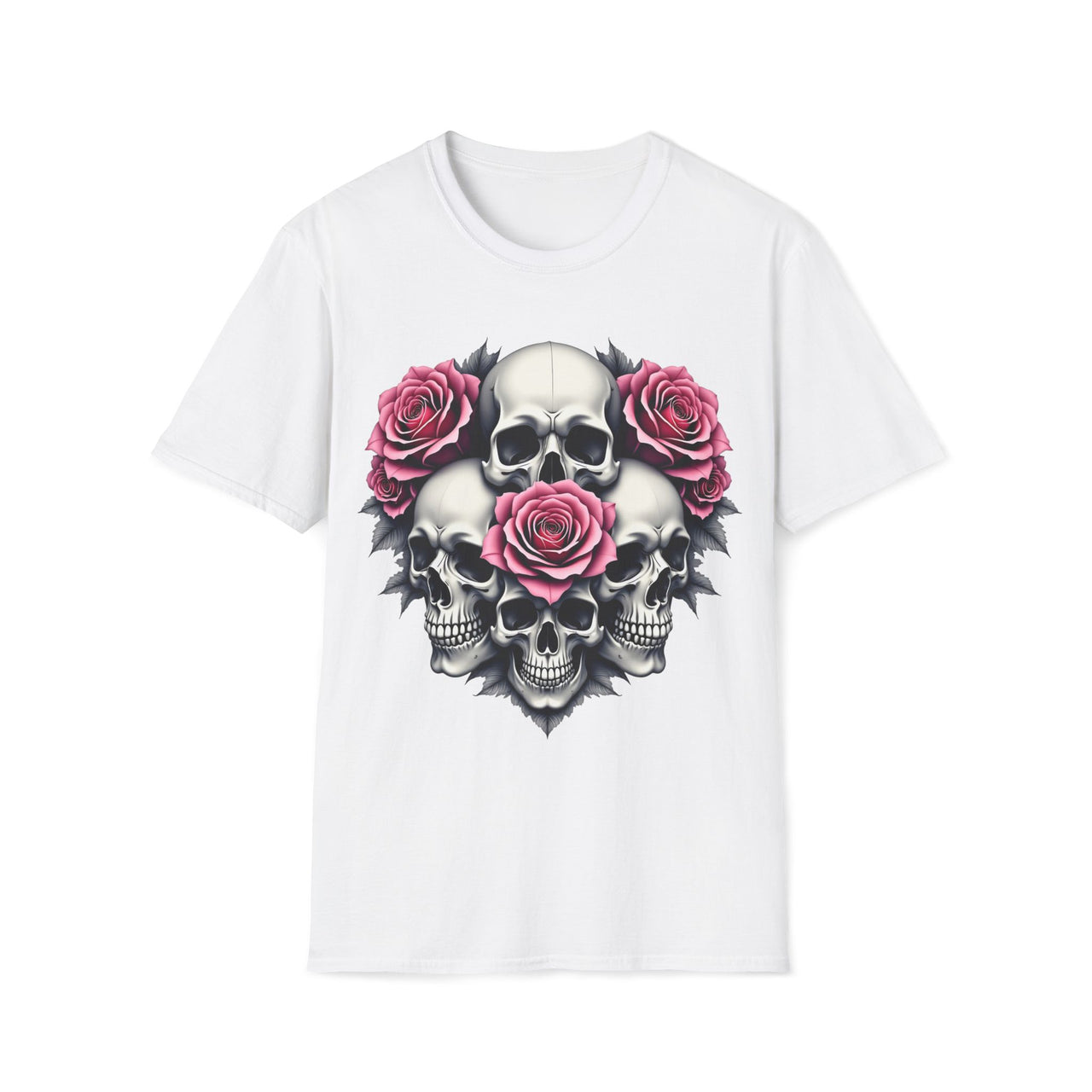 Macabre Threads White Fractal Fusion – Floral Skull Shirt