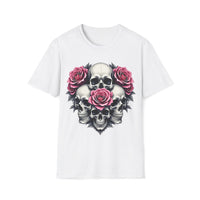 Macabre Threads White Fractal Fusion – Floral Skull Shirt