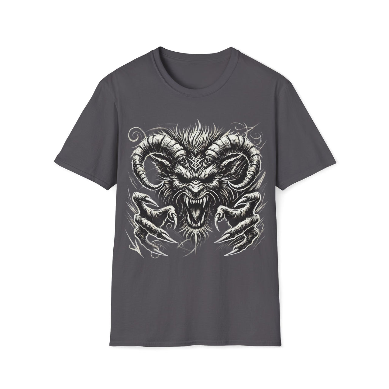 Macabre Threads Charcoal Demon’s Fury - Horned Hellbeast Gothic T-Shirt