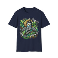Macabre Threads Navy Nocturnal Sovereign – Gothic Moon Owl T-Shirt