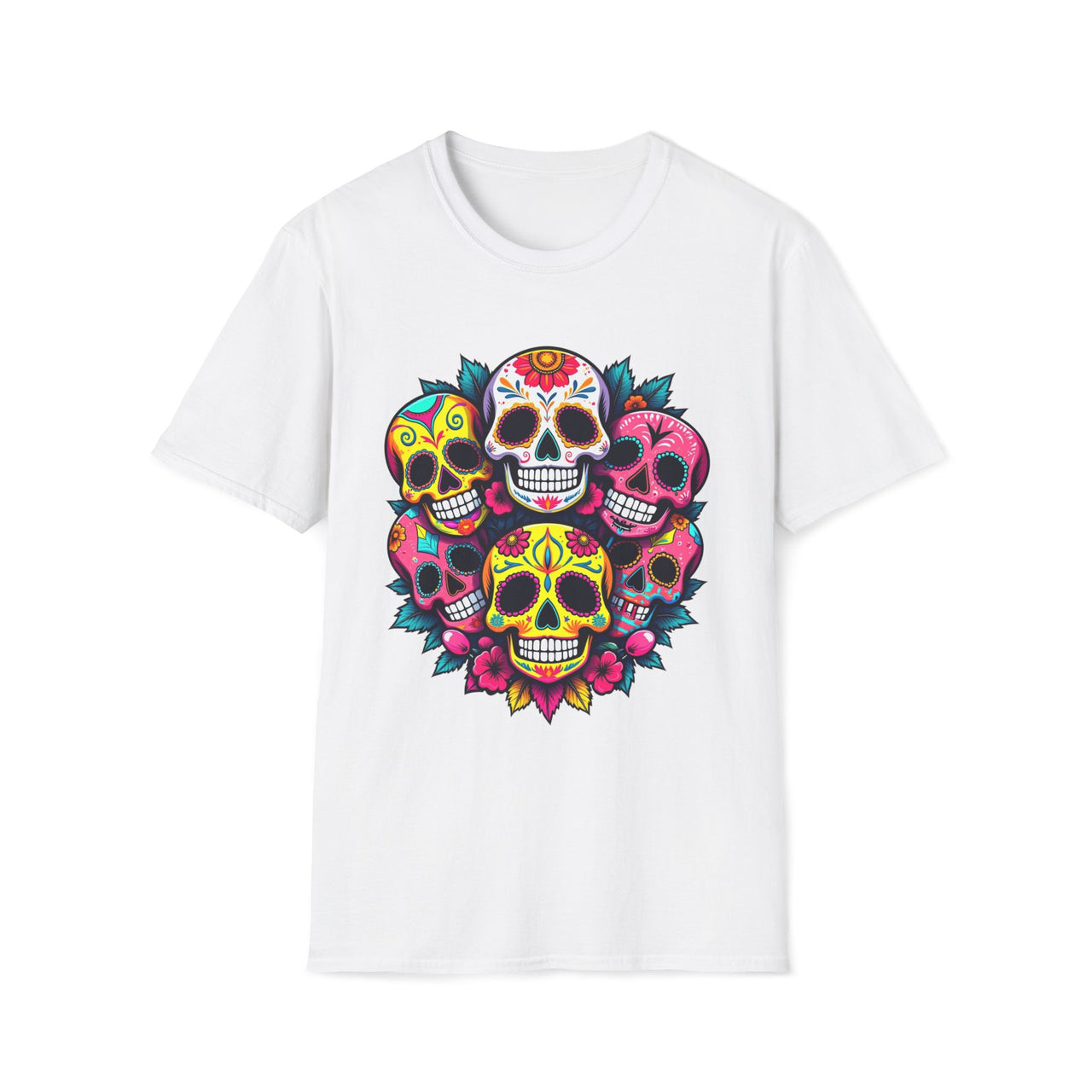 Macabre Threads White Candy Skulls Sugar Skull T Shirt – Día de los Muertos Graphic Tee