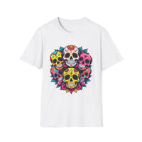 Macabre Threads White Candy Skulls Sugar Skull T Shirt – Día de los Muertos Graphic Tee