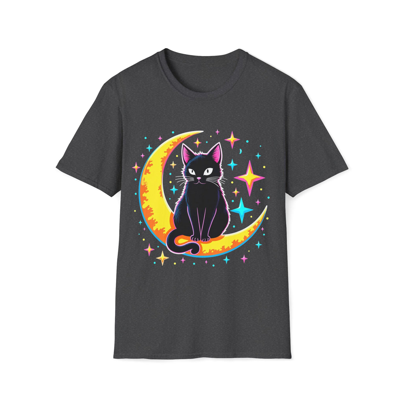 Macabre Threads Dark Heather Cosmic Feline – Lunar Cat T-Shirt