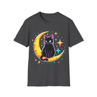 Macabre Threads Dark Heather Cosmic Feline – Lunar Cat T-Shirt