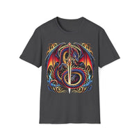 Macabre Threads Dark Heather Arcane Blade T-Shirt – Gothic Dragon Sword Design
