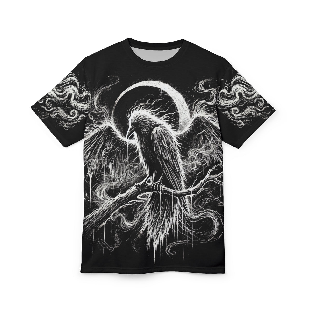 Macabre Threads Black stitching Moonveil All-Over Print T-Shirt – Lunar Eclipse Veil Tee