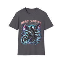 Macabre Threads Charcoal Grave Chopper – Grim Reaper Motorcycle T-Shirt