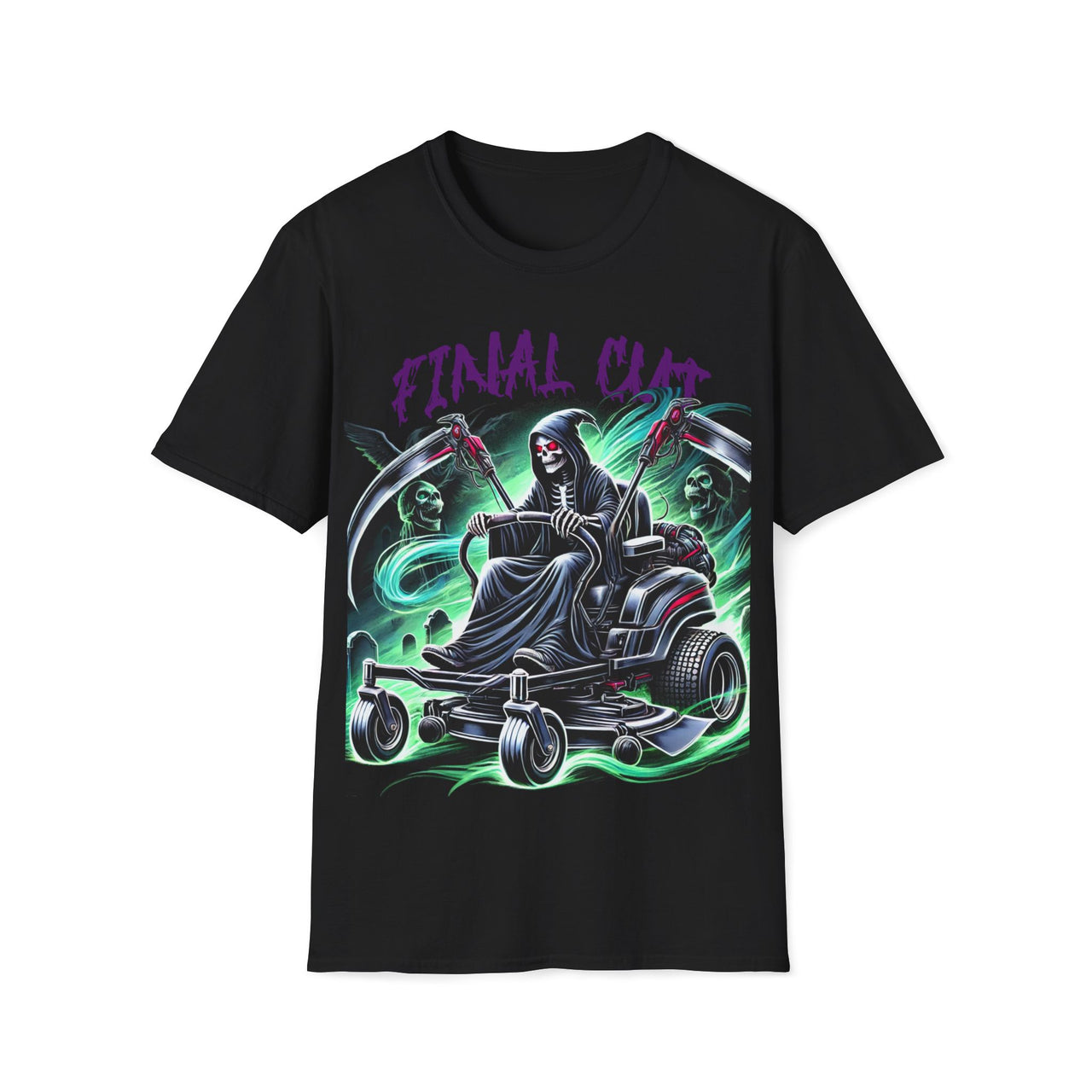 Macabre Threads Black Final Cut – Grim Reaper Lawn Mower T-Shirt