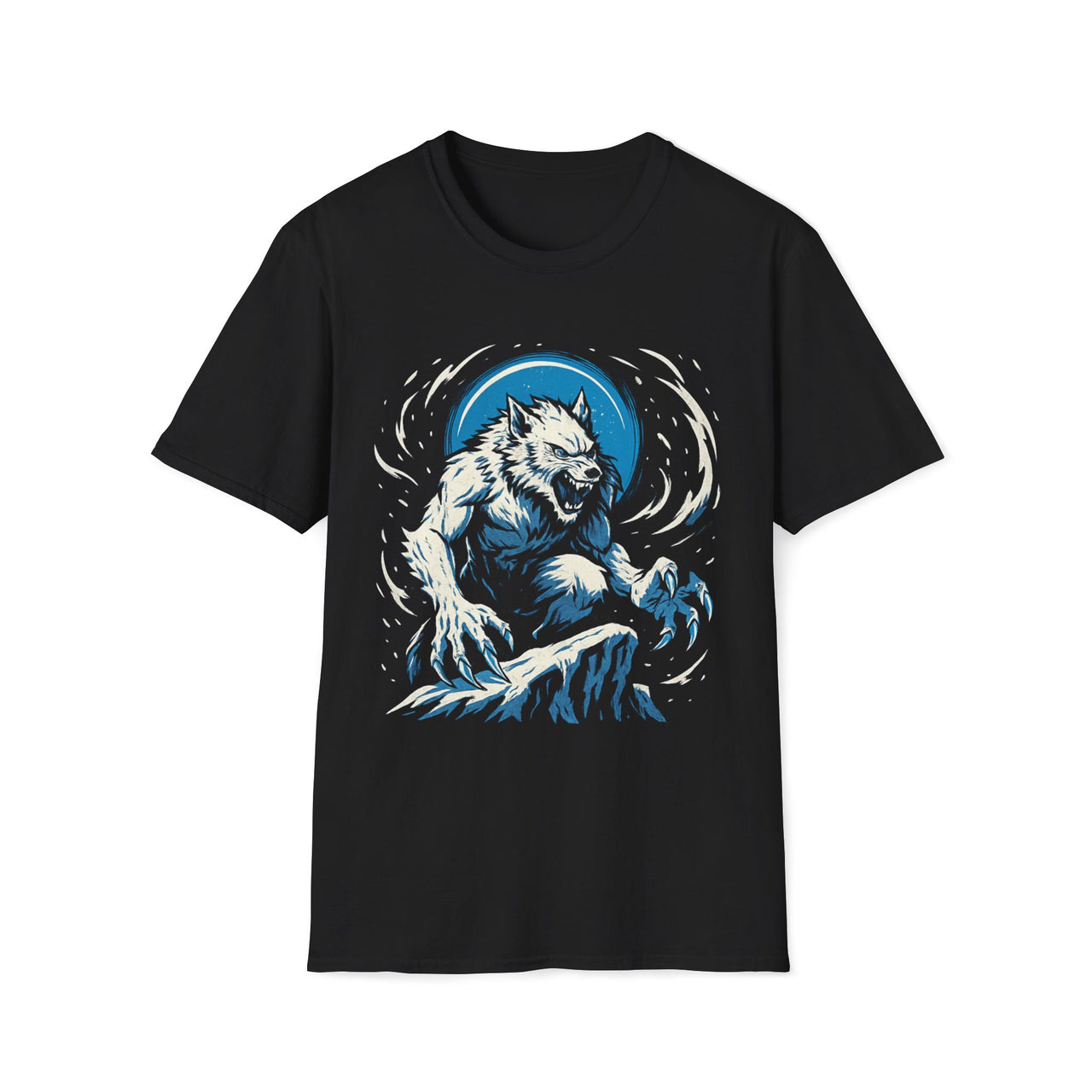 Macabre Threads Black Lunar Rage Werewolf Tee – Gothic Blue Werewolf T-Shirt