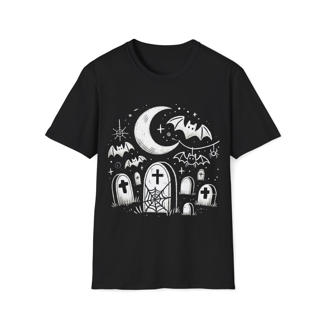 Macabre Threads Black Starlit Rest T-Shirt – Gothic Graveyard Under the Moon