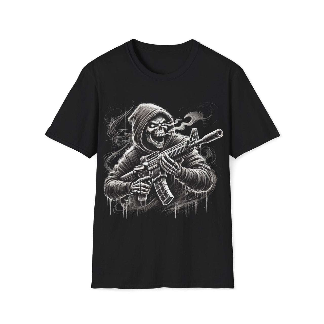 Macabre Threads Black Grim Vigilante – Grim Reaper Rifle T-Shirt