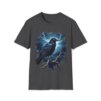 Macabre Threads Dark Heather Raven Storm T-Shirt – Gothic Raven Lightning Graphic Tee