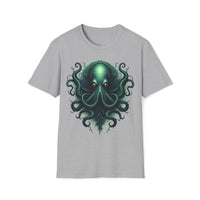 Macabre Threads Sport Grey Cthulhu Enigma T-Shirt – Cosmic Horror Tentacle Design