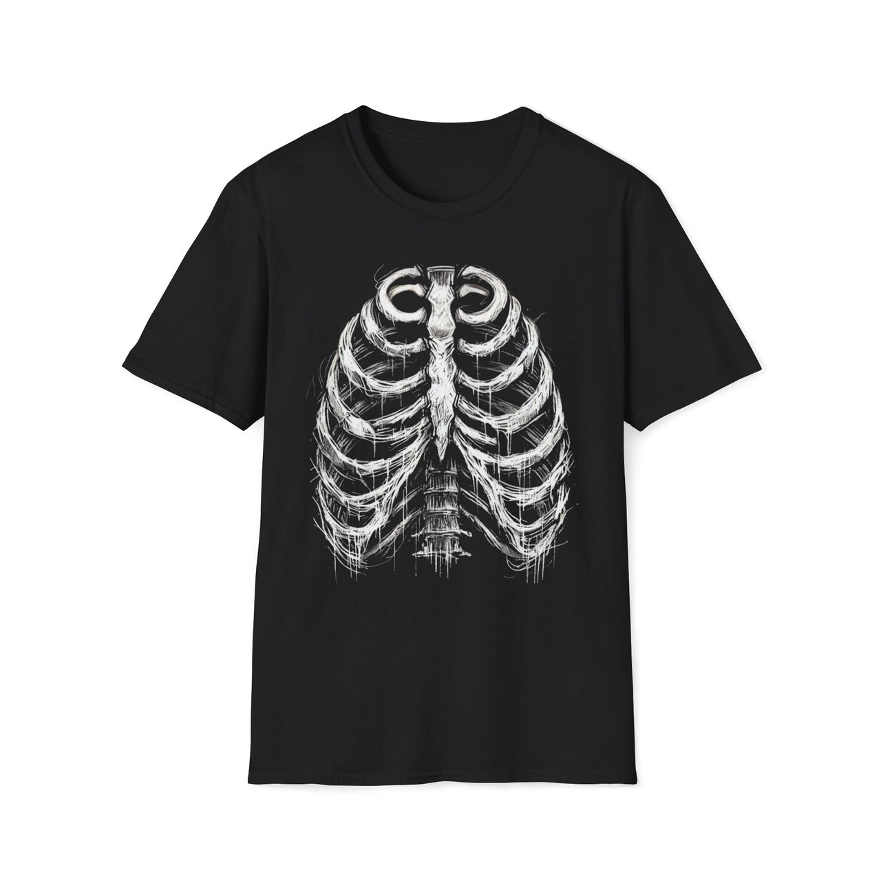 Macabre Threads Black Hollow Remains T-Shirt – Distressed Ribcage Skeleton Design