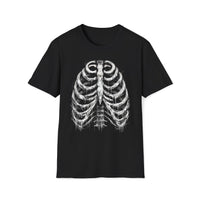 Macabre Threads Black Hollow Remains T-Shirt – Distressed Ribcage Skeleton Design