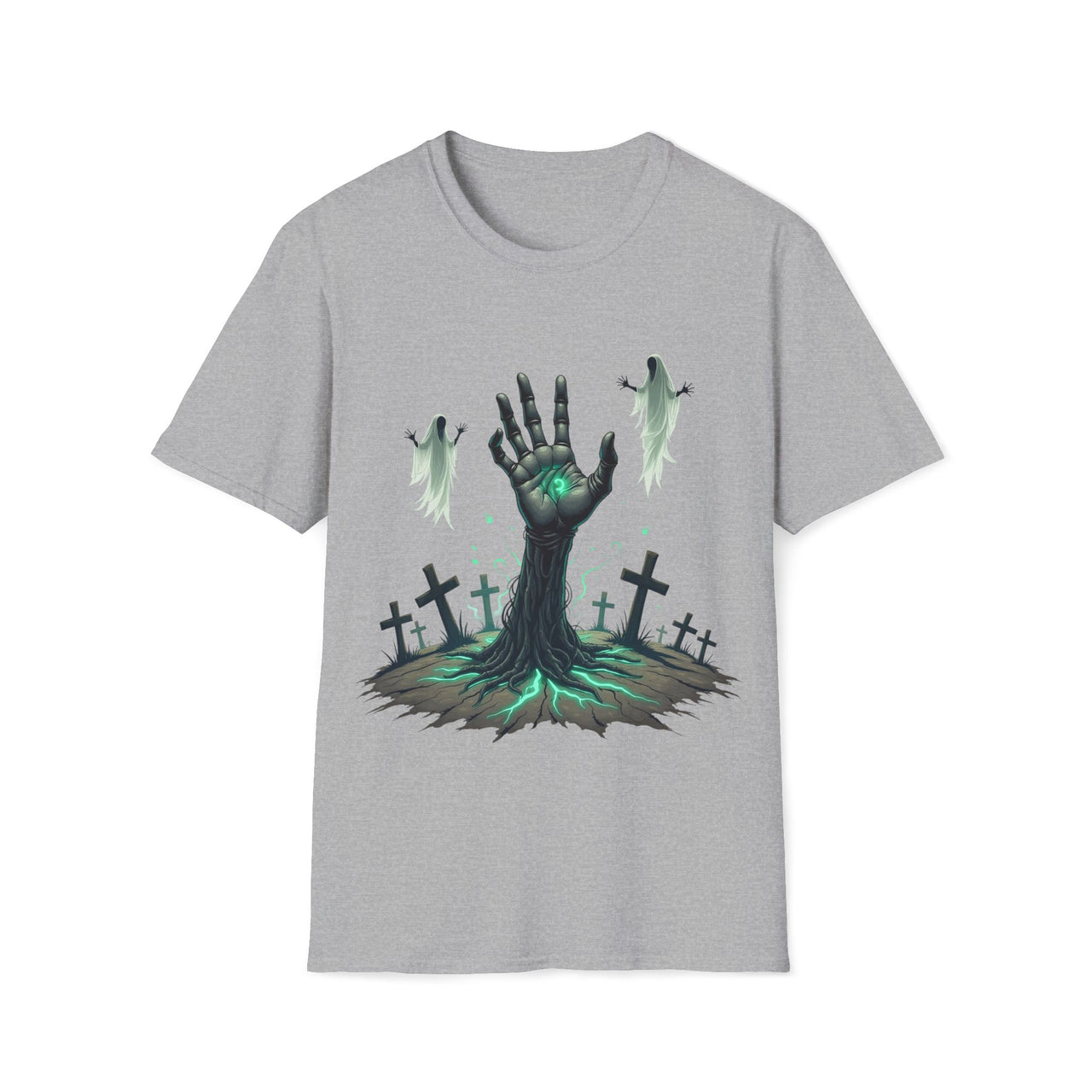 Macabre Threads Sport Grey Grave Surge - Gothic Resurrection T-Shirt
