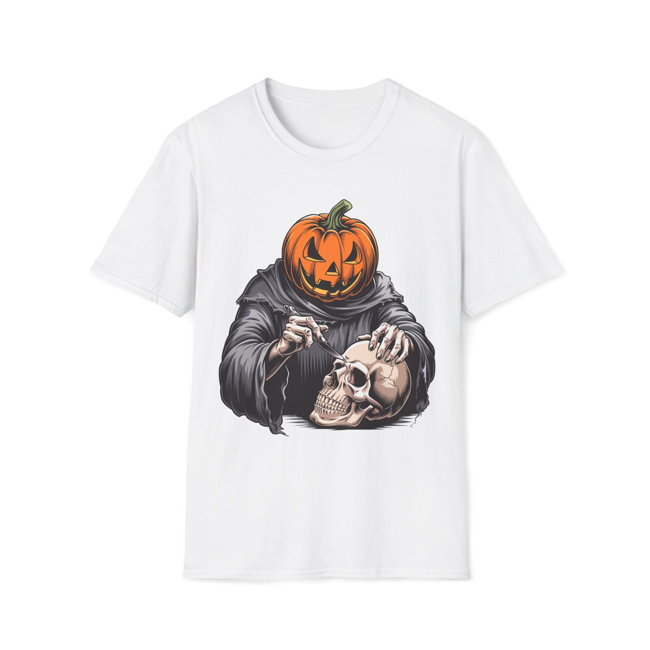 Macabre Threads White Pumpkin Head T-Shirt – Creepy Halloween Skull Tee
