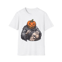 Macabre Threads White Pumpkin Head T-Shirt – Creepy Halloween Skull Tee