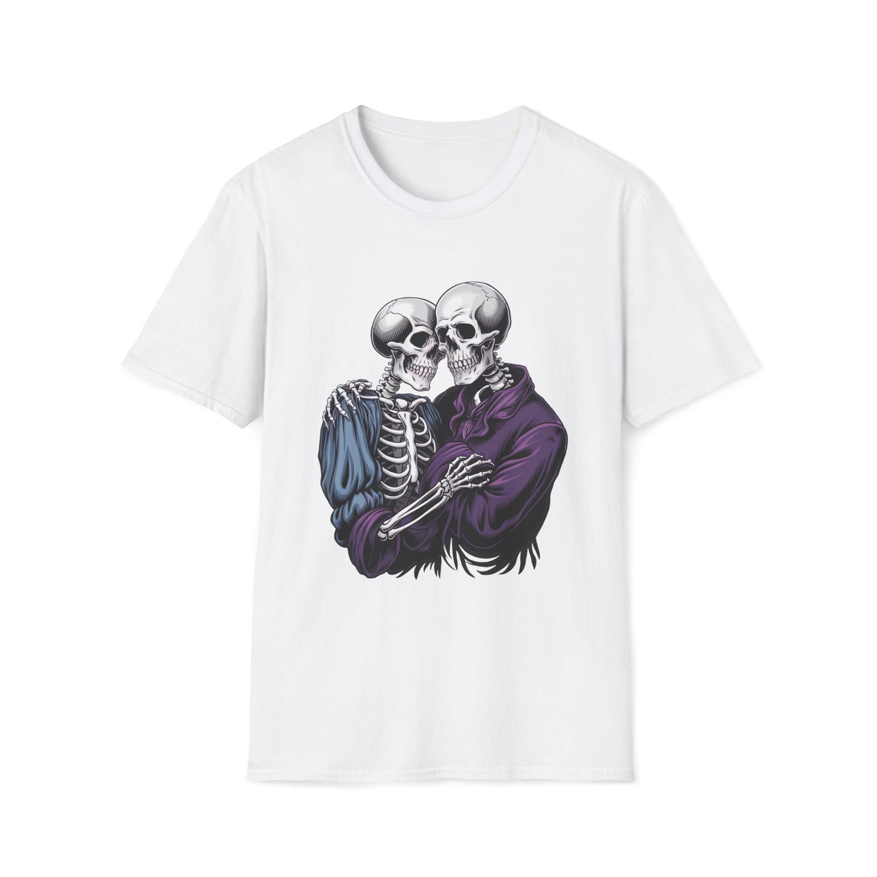 Macabre Threads White Eternal Embrace T-Shirt – Gothic Skeleton Love Tee