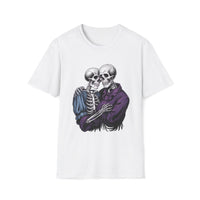 Macabre Threads White Eternal Embrace T-Shirt – Gothic Skeleton Love Tee