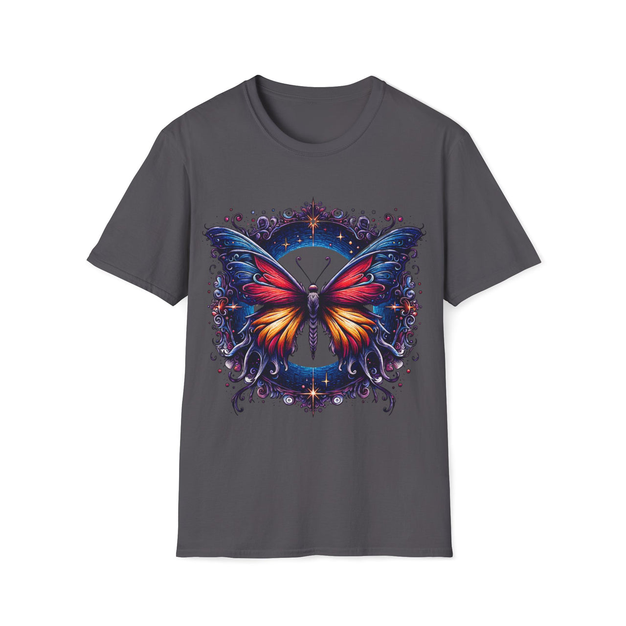Macabre Threads Charcoal Ethereal Wings – Cosmic Butterfly T-Shirt