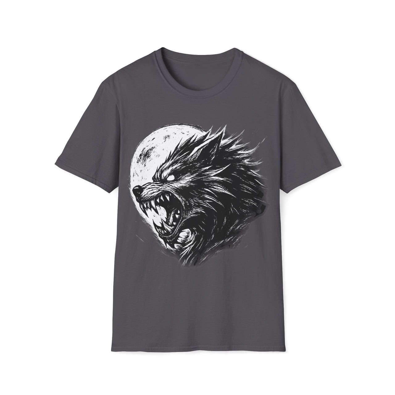 Macabre Threads Charcoal Lunar Snarl – Moonlit Wolf T-Shirt