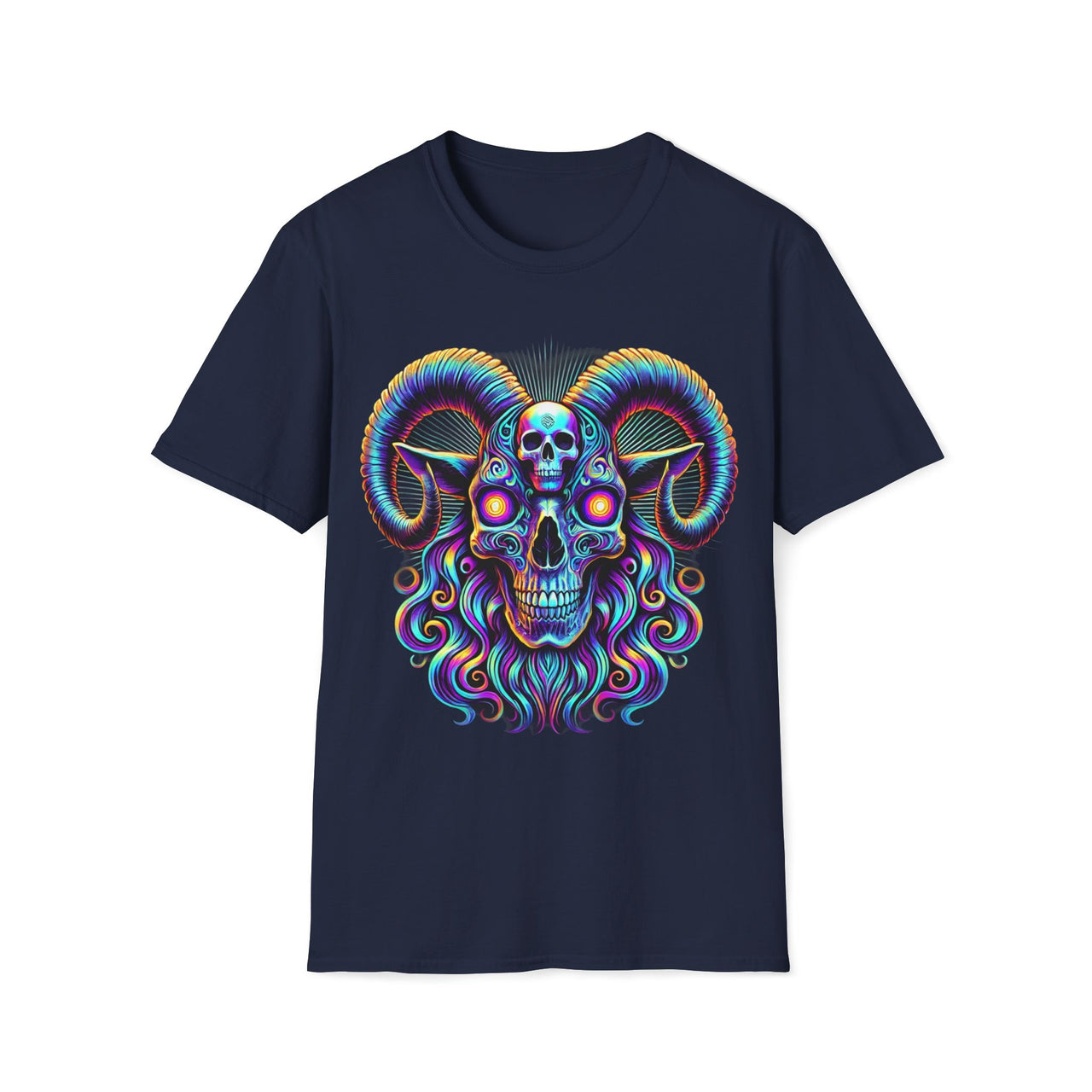 Macabre Threads Navy Psychedelic Baphomet T-Shirt – Trippy Gothic Goat Skull Tee