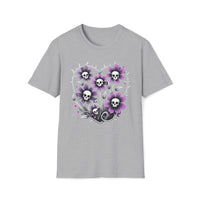 Macabre Threads Sport Grey Grim Blooms – Skull Flower T-Shirt