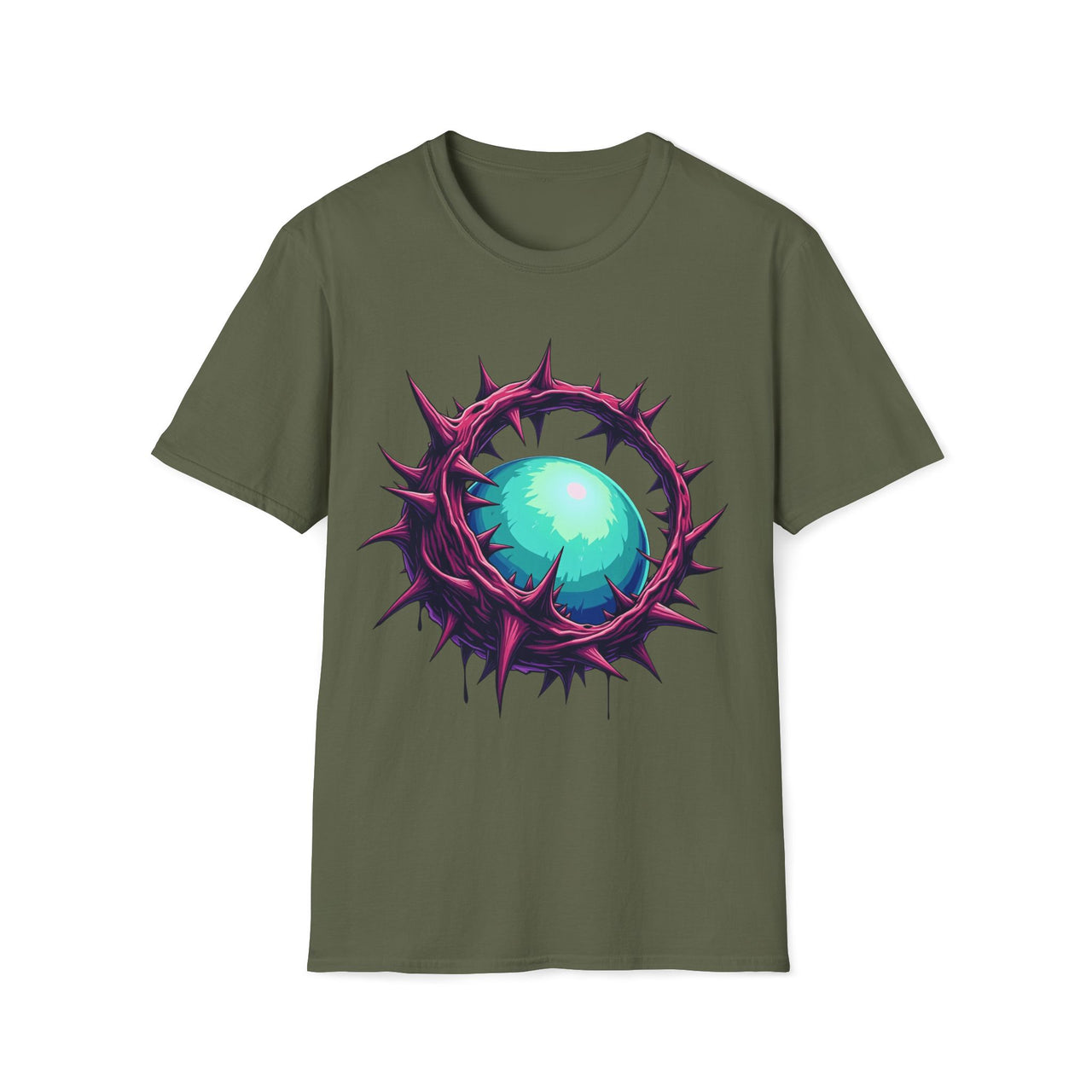 Macabre Threads Luminous Maze T-Shirt – Gothic Orb and Thorns Graphic Tee