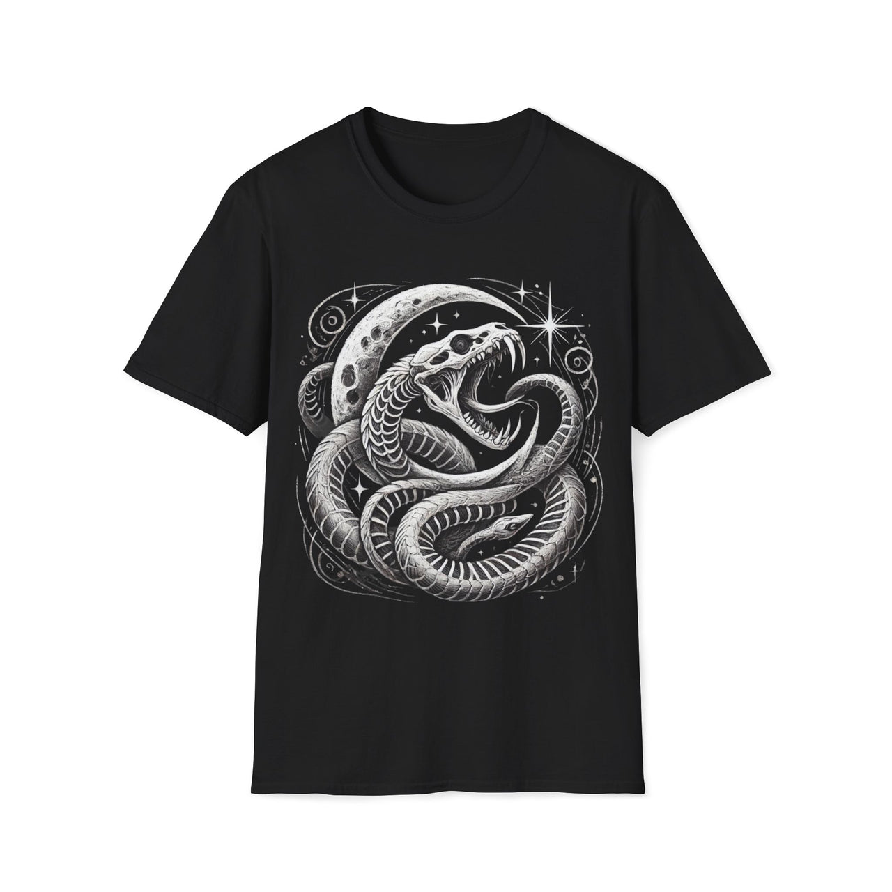 Macabre Threads Black Lunar Coil – Gothic Moon Serpent T-Shirt