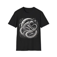 Macabre Threads Black Lunar Coil – Gothic Moon Serpent T-Shirt