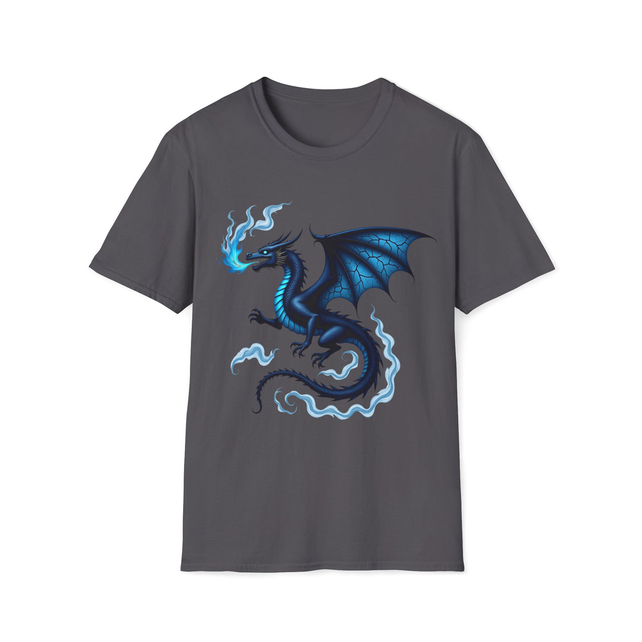 Macabre Threads Charcoal Ethereal Inferno T-Shirt – Blue Fire Dragon Gothic Design