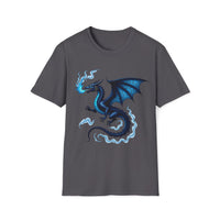 Macabre Threads Charcoal Ethereal Inferno T-Shirt – Blue Fire Dragon Gothic Design