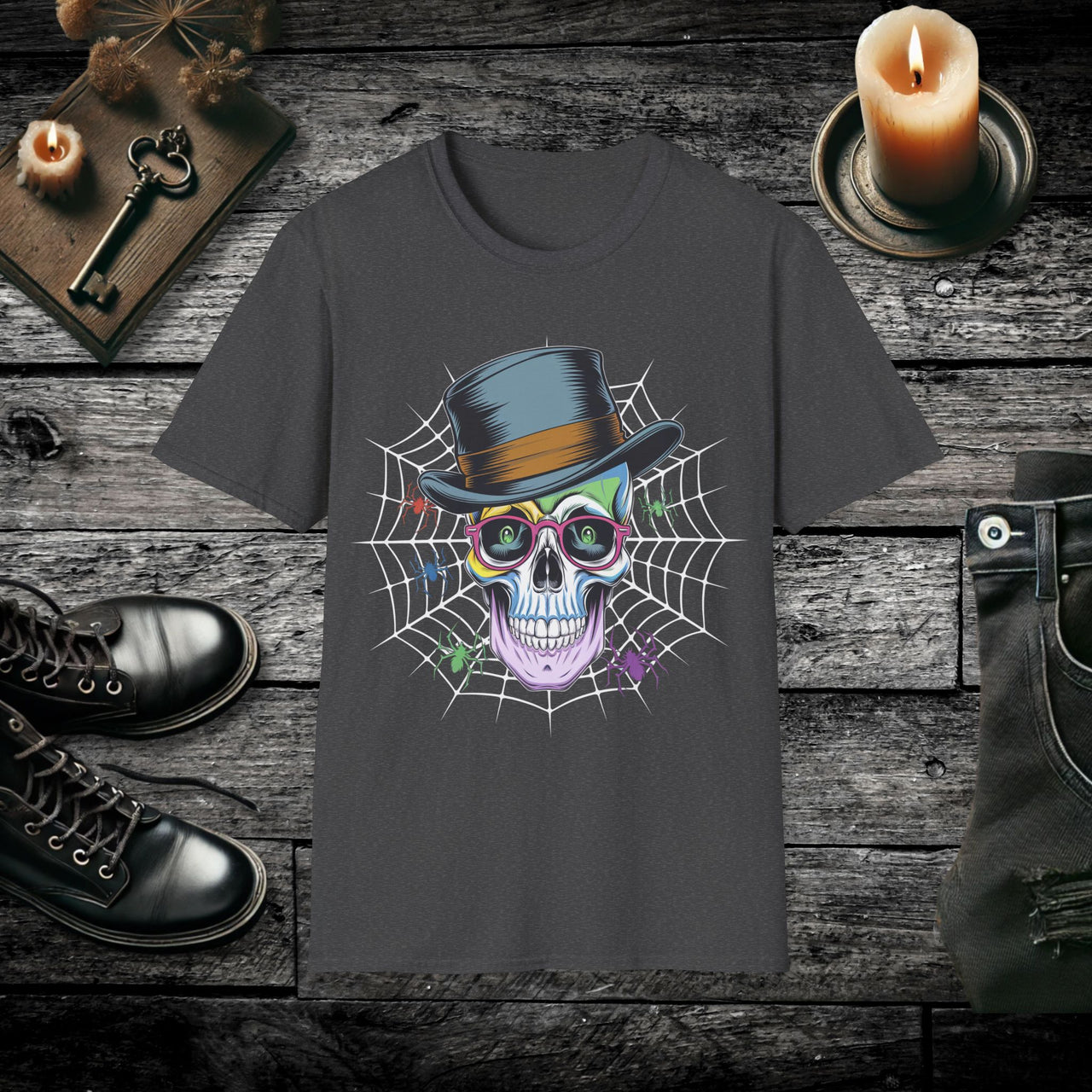 Intellectual Macabre Skull with Top Hat T Shirt – Gothic Gentleman Tee