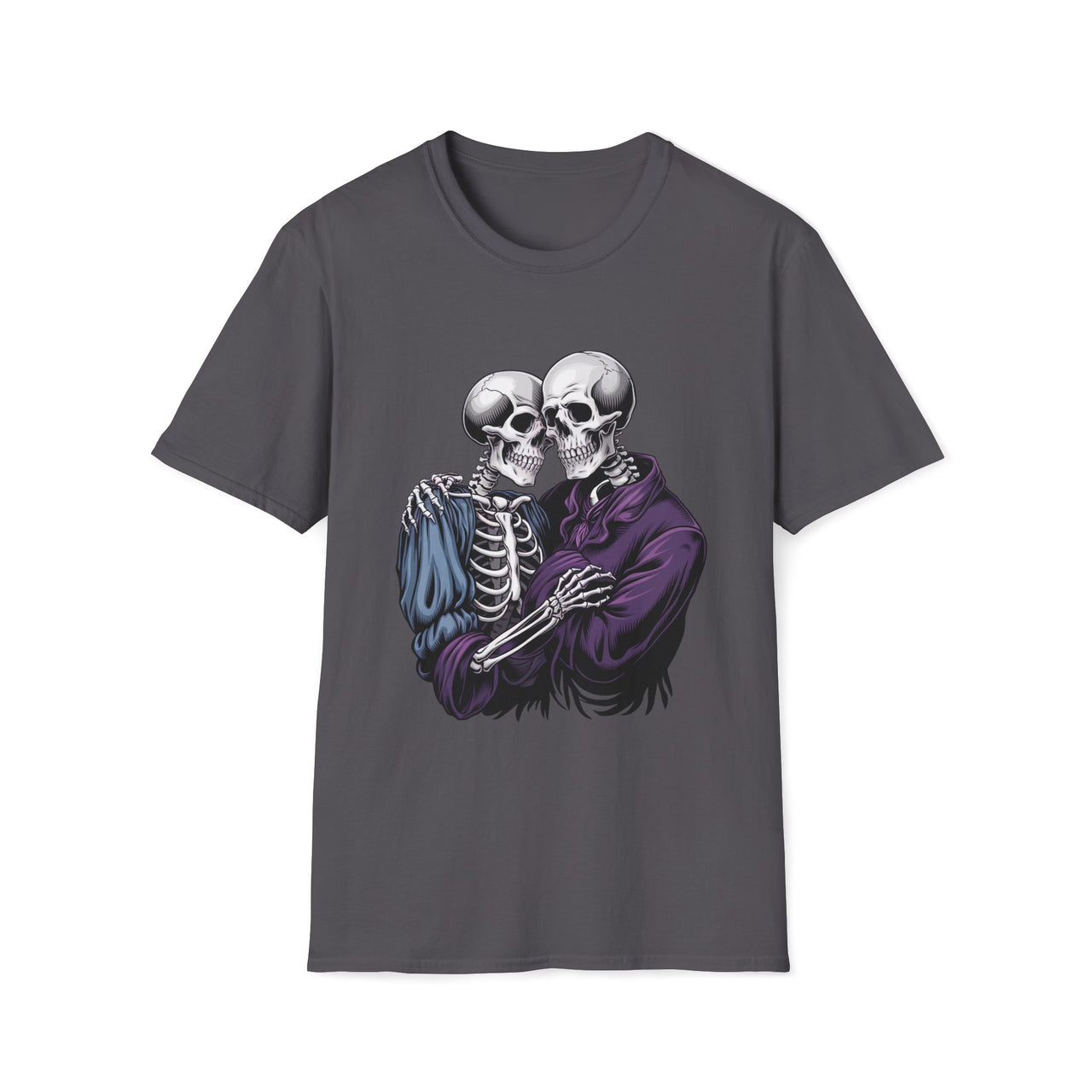 Macabre Threads Charcoal Eternal Embrace T-Shirt – Gothic Skeleton Love Tee