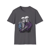 Macabre Threads Charcoal Eternal Embrace T-Shirt – Gothic Skeleton Love Tee