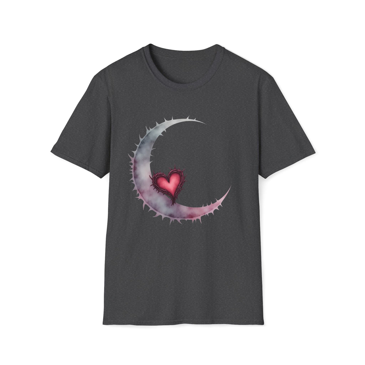 Macabre Threads Dark Heather Mystic Moon – Gothic Crescent Heart T-Shirt