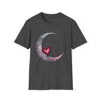 Macabre Threads Dark Heather Mystic Moon – Gothic Crescent Heart T-Shirt