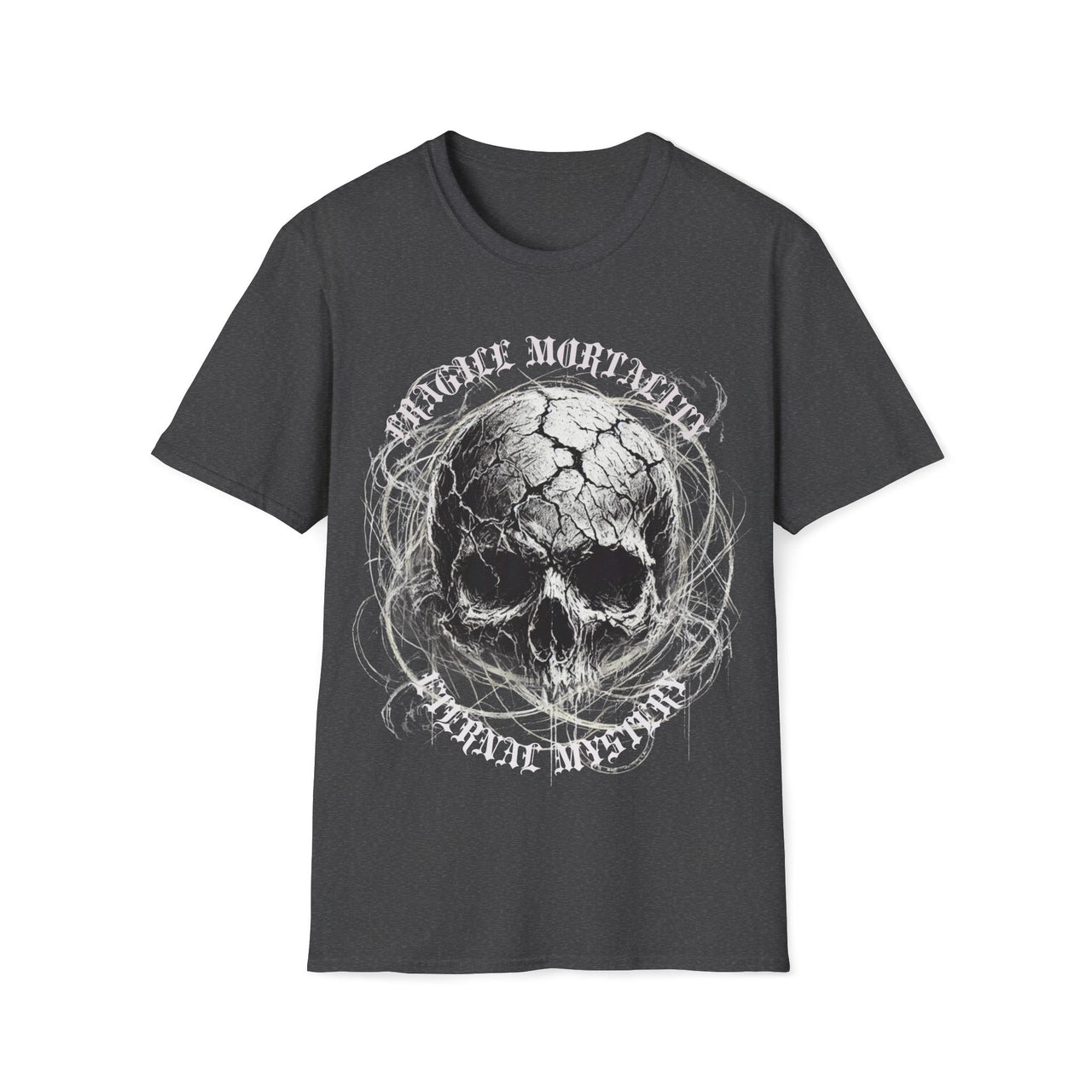 Macabre Threads Dark Heather Fragile Mortality – Cracked Skull Shirt