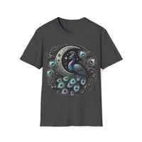 Macabre Threads Dark Heather Gilded Nocturn – Gothic Peacock Moon T-Shirt