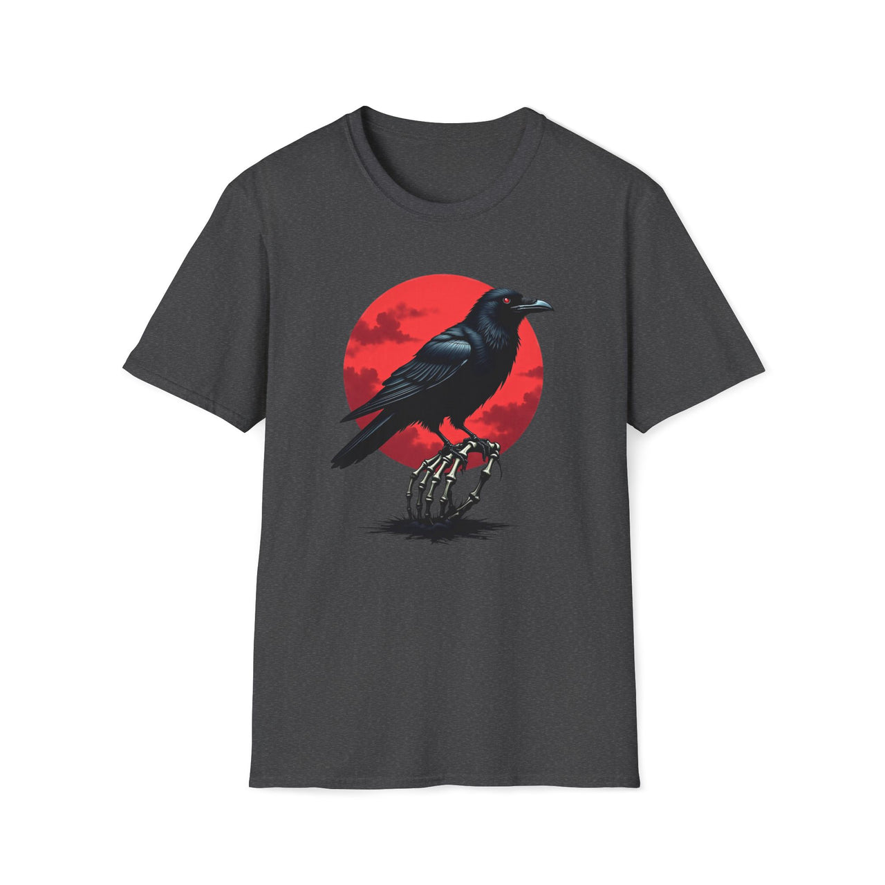 Macabre Threads Dark Heather Raven Twilight T-Shirt – Gothic Raven and Red Moon Graphic Tee