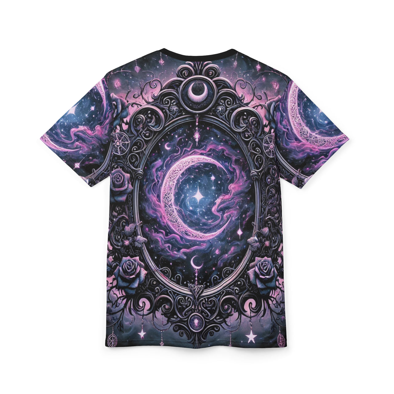 Macabre Threads Mystic Reflection All-Over Print T-Shirt – Whimsigothic Moonlit Mirror Tee
