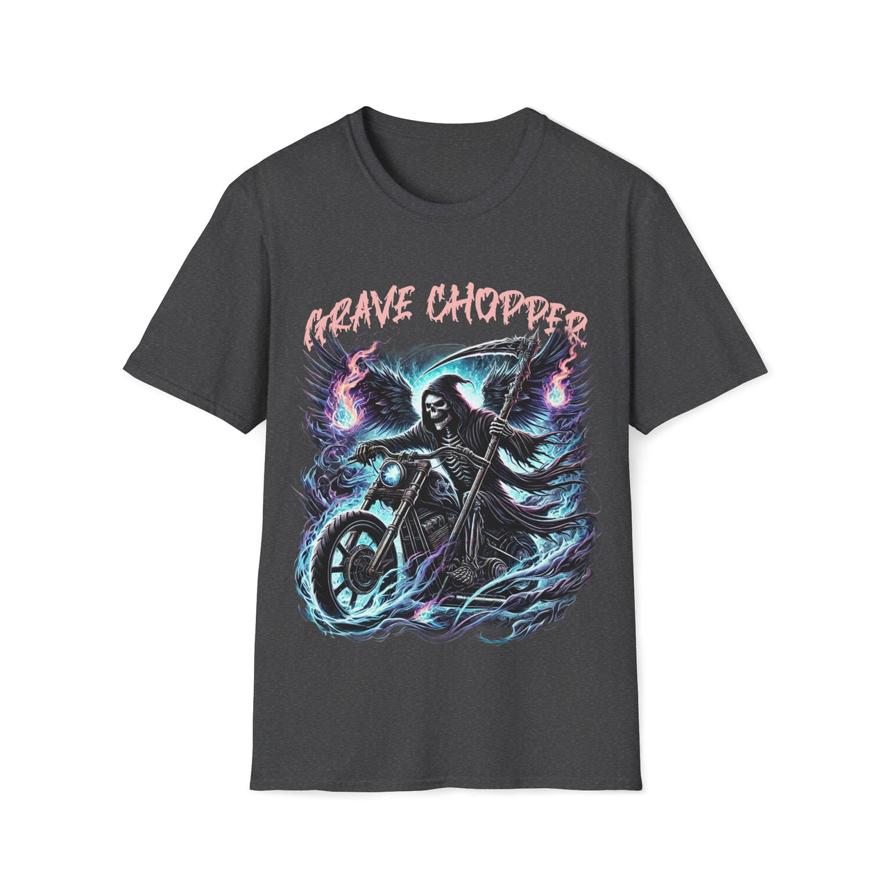 Macabre Threads Dark Heather Grave Chopper – Grim Reaper Motorcycle T-Shirt