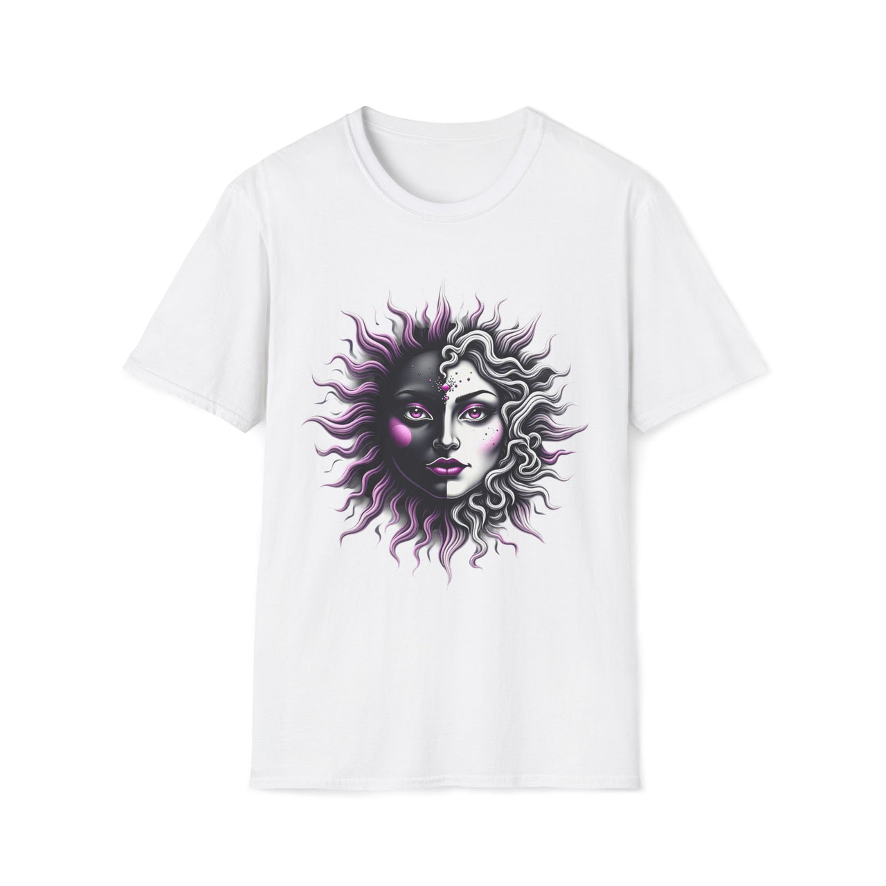 Macabre Threads White Gothic Celestials T-Shirt – Sun and Moon Face Graphic Tee