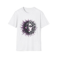 Macabre Threads White Gothic Celestials T-Shirt – Sun and Moon Face Graphic Tee
