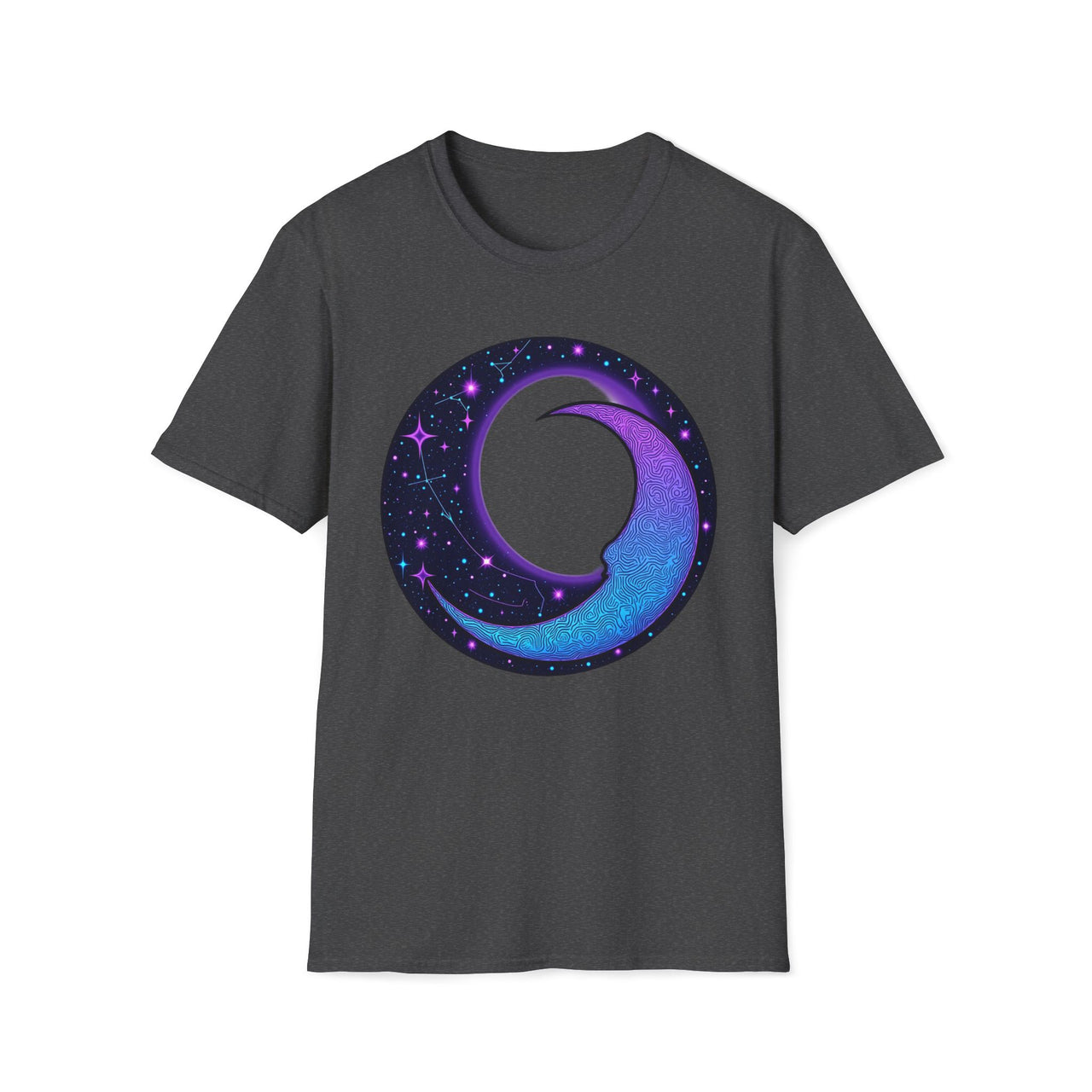 Macabre Threads Dark Heather Lunar Whimsy – Cosmic Moon Swirl T-Shirt
