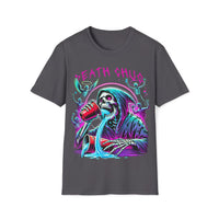 Macabre Threads Charcoal Death Chug – Grim Reaper Party T-Shirt