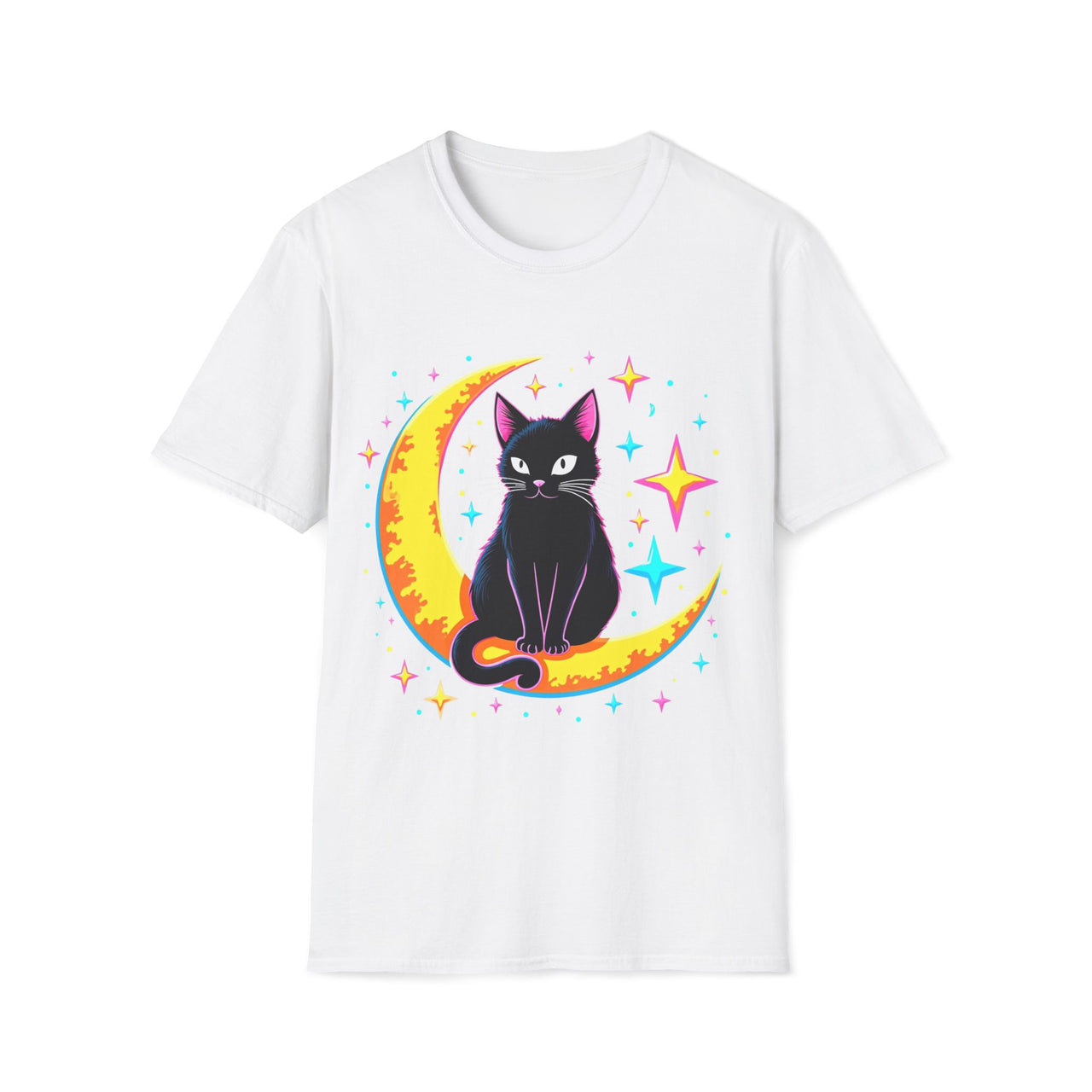 Macabre Threads White Cosmic Feline – Lunar Cat T-Shirt