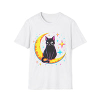 Macabre Threads White Cosmic Feline – Lunar Cat T-Shirt