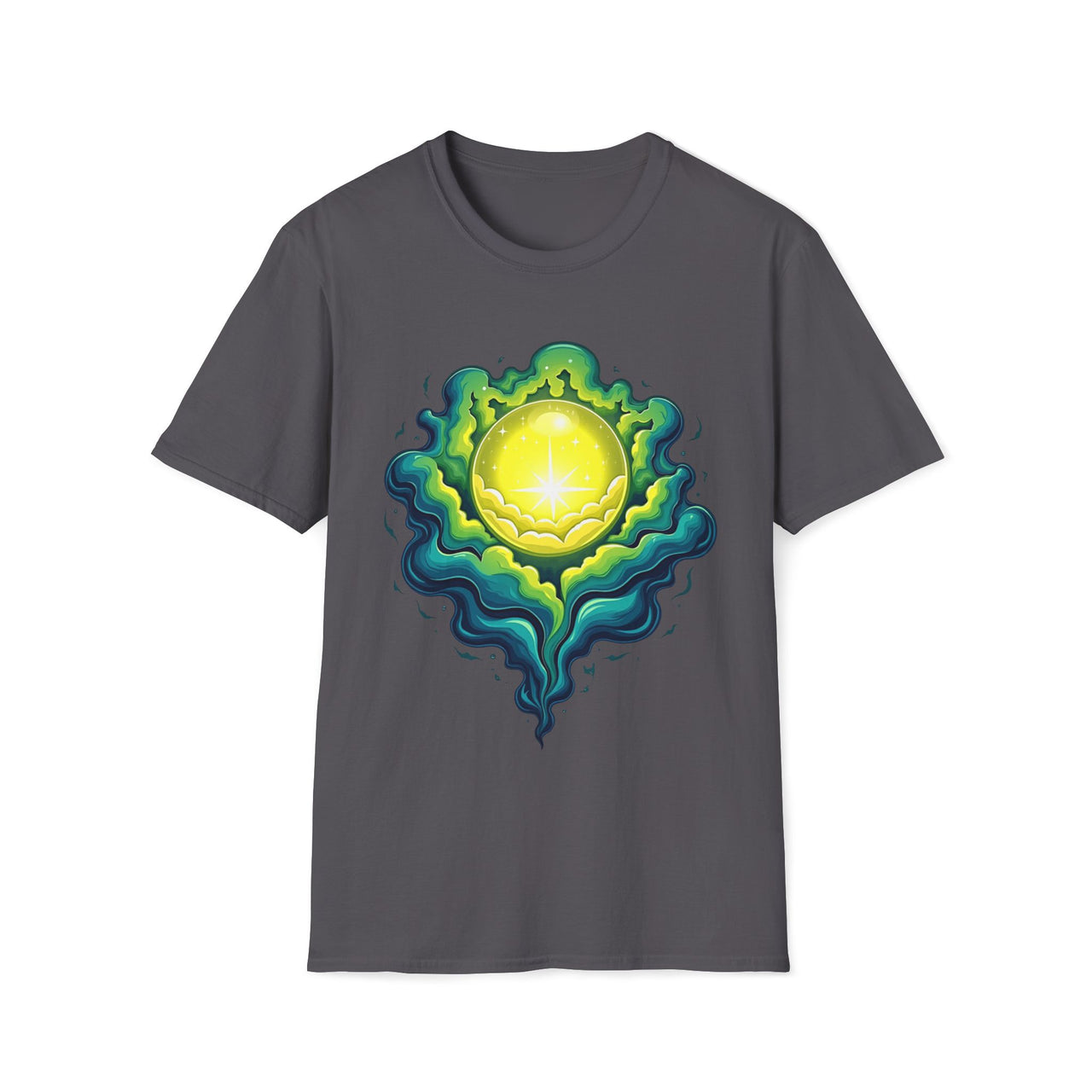 Macabre Threads Charcoal Orb Glow T-Shirt – Gothic Luminous Orb Graphic Tee
